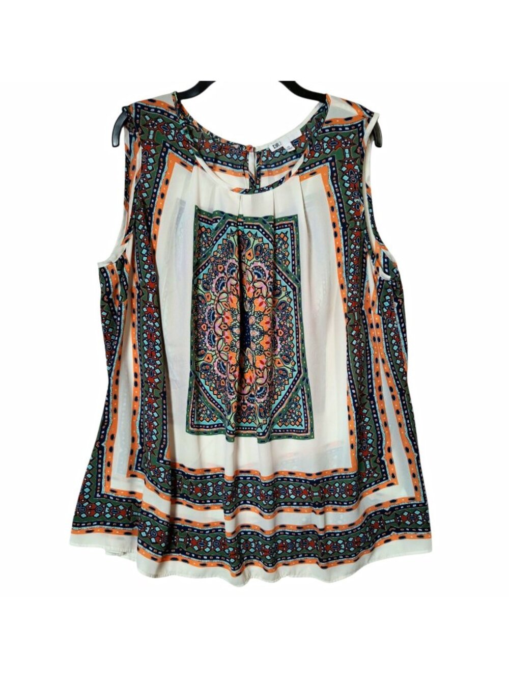 DR2 Women's 2X Plus Chiffon Polyester Sleeveless Geometric Blouse Multicolor